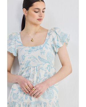 REISTOR Puff Sleeve Tiered Maxi Dress - Blue