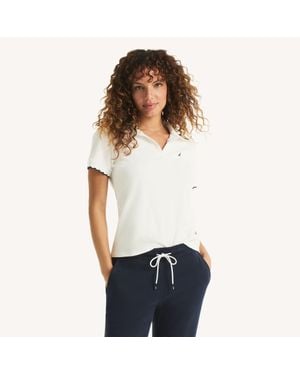Nautica Scallop-Trim Johnny Collar Polo - White
