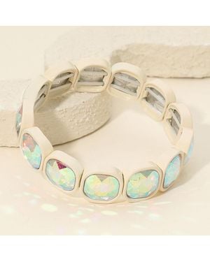 Fashnzfab Faceted Cushion Gem Beaded Stretch Bracelet - Metallic