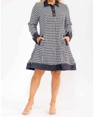 Karen T Design Plaid Coat Dress - Blue