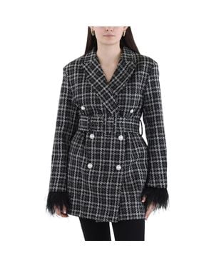 BCBGMAXAZRIA V Neck Long Sleeve Tweed Blazer Dress - Black