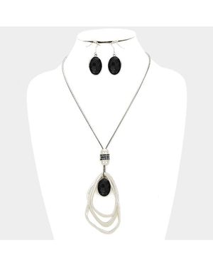 Fashnzfab Oval Glass Crystal Triple Abstract Hoop Necklace - Metallic