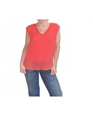 Kylie Paige Chelsi Chiffon Barbir V-Neck Tank Top - Red