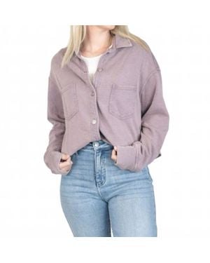 Panache Apparel Washed Cropped Button Up Shirt - Purple