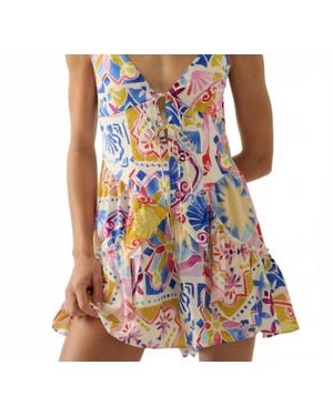 Promesa Tropical Floral-Print Ruffled Tie-Front Cami Romper - Blue