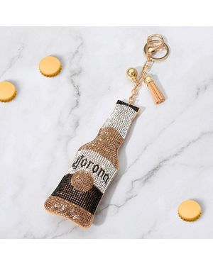 Fashnzfab Bling Studded Corona Beer Bottle Tassel Keychain - White