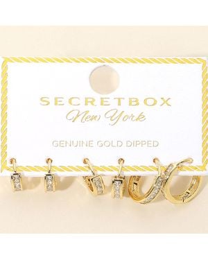Fashnzfab Secret Box_3 Pairs Genuine Dipped Rhinestone Mini Huggie Hoop Earring Set - Metallic