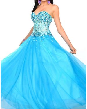Precious Formals Fully-Sheer Glitzy Ballgown - Blue