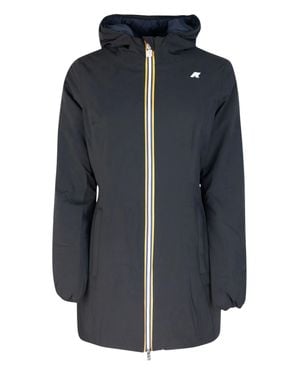 K-Way Denise St Warm Double Short Nylon Hooded Coat - Blue