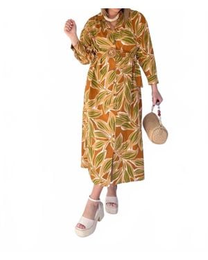 Karlie Shirt Midi Dress - Yellow