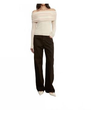 Enza Costa Silk Rib Long Sleeve Off-Shoulder Top - White