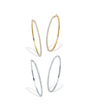 Palmbeach Jewelry 2 Pair Crystal Hoop Goldtone And Silvertone Earrings, 3 Inches - Metallic