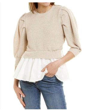 En Saison Mixed Media Puffed Sleeve Top - Natural