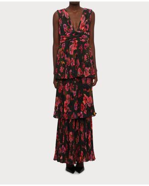 AMUR Fluer Deep V Pleated Gown - Red