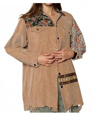 Pol Oversized Jacquard Print Shacket - Brown