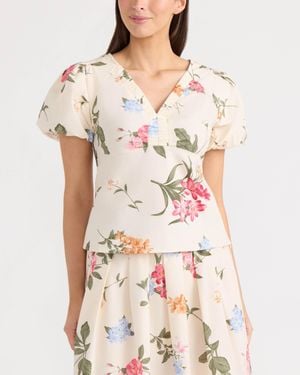 Ellen Tracy Poplin Top With Balloon Sleeve - Natural