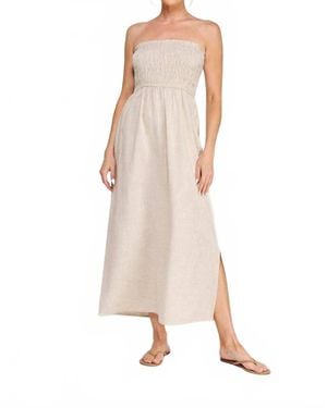 Allie Rose Linen Smocked Midi Dress - Natural