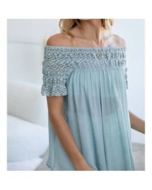 Davi & Dani Laced Trim Off Shoulder Top - Blue