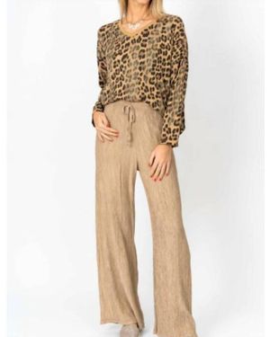 Look Mode Usa Animal Print Glitter Sweater - Natural