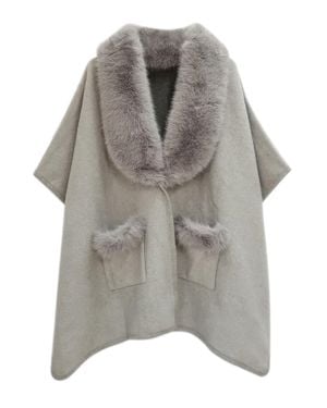 TRUEDAMES Faux Fur Collar Kimono - Gray
