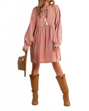..,merci Embroidered Long Puff Sleeve Mini Dress