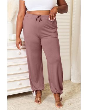 TRUEDAMES Full Size Soft Rayon Drawstring Waist Pants With Pockets - Pink