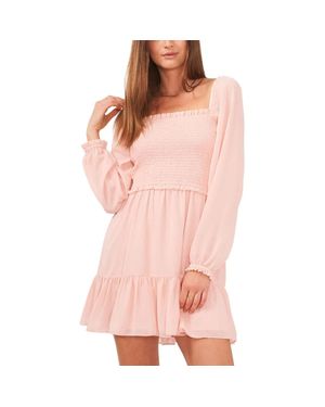 1.STATE Mini Dress Peach Skin Chiffon Smocked Ruffle Hem Fts1382 - Pink