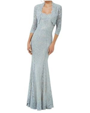 Mgny Lace Dress With Long Sleeve Jacket - Blue