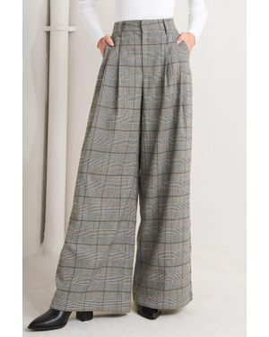 TRUEDAMES New Age Woven Plaid Pants - Gray