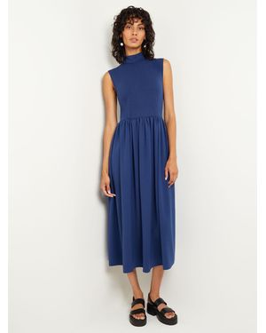 Misook Mixed Media Fit-And-Flare Sleeveless Maxi Dress - Blue