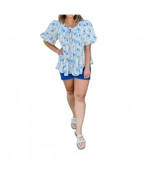 Haptics Meadow Bubble Sleeve Top - Blue
