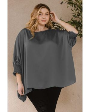 TRUEDAMES Ember Jacquard Solid Woven Oversized Boatneck 3/4 Sleeve Blouse - Gray