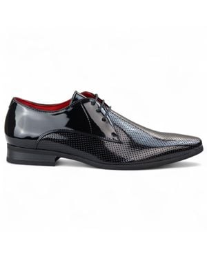 Infinity Leather Pointed Toe Formal Lace Up Perforated Shoes - Black