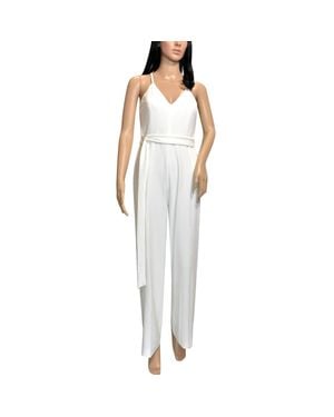Bebe Back Lace Belted V-Neck Jumpsuit - White