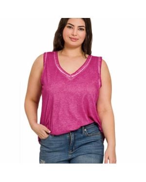 Zenana Burnout V-Neck Tank Top - Purple