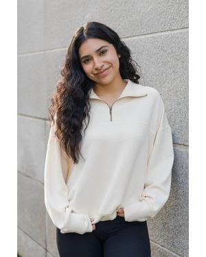 Kimberly C Catching Flights Super Soft Scuba Oversized Half Zip Top - Gray