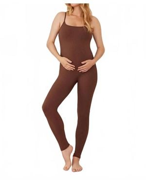 BUMPSUIT Sculpting Rib Soft Maternity Unitard Jumpsuit - Red