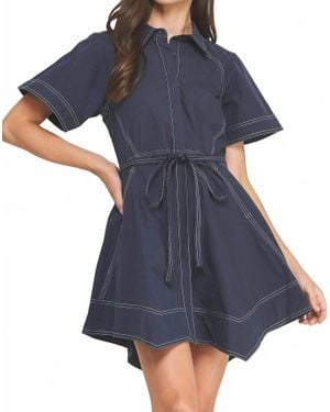 Strut & Bolt Mia Contrast Stitch Belted Mini Dress - Blue