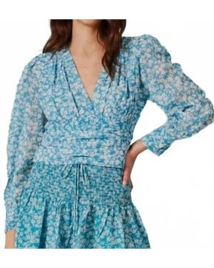 DELUC Long Sleeve Pleat Waist Floral Blouse - Blue