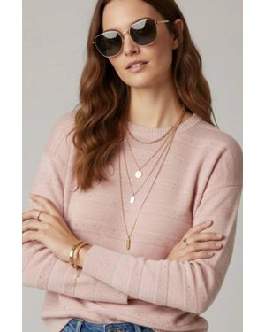 Q2 Striped Knit Sweater With Sequin - Natural