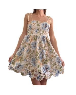 Main Strip Floral Lace Mini Dress - Brown
