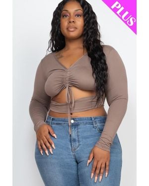TRUEDAMES Plus Size Drawstring Ruched Cutout Crop Top - Blue