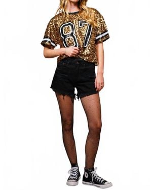 Blue B Sequin Game Day Crop Varsity Top - Black