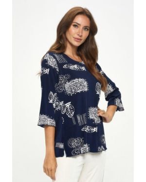 TRUEDAMES Print Quarter Sleeve Top - Blue