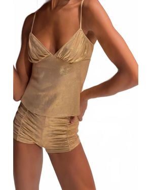 Only Hearts 70's Inspired Metallic Ruched Shorts - Brown