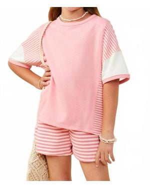 Hayden LA Girls Colorblock Stripe Insert Knit T Shirt - Pink