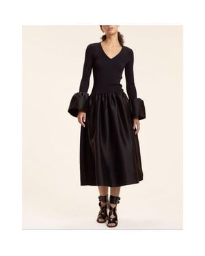 Cynthia Rowley Rib Knit Silk Wool Combo Dress - Black