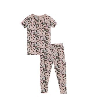 KICKEE Kid's Short Sleeve Kimono Pajama Set - White