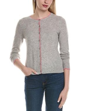 Sofiacashmere Tipped Scallop Wool & Cashmere-Blend Cardigan - Gray