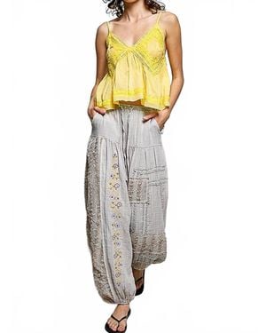 Pol V-Neck Sleeveless Embroidered Woven Top - Metallic
